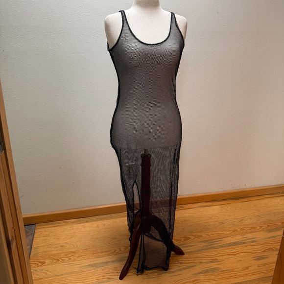 unbranded Dresses & Skirts - 🖤 Sheer Black Metallic Fishnet Goth Edgy Y2K Clubwear Mesh Maxi Dress Women S